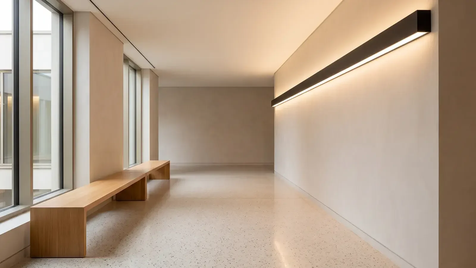 Lopen wall linear lighting in a university hallway