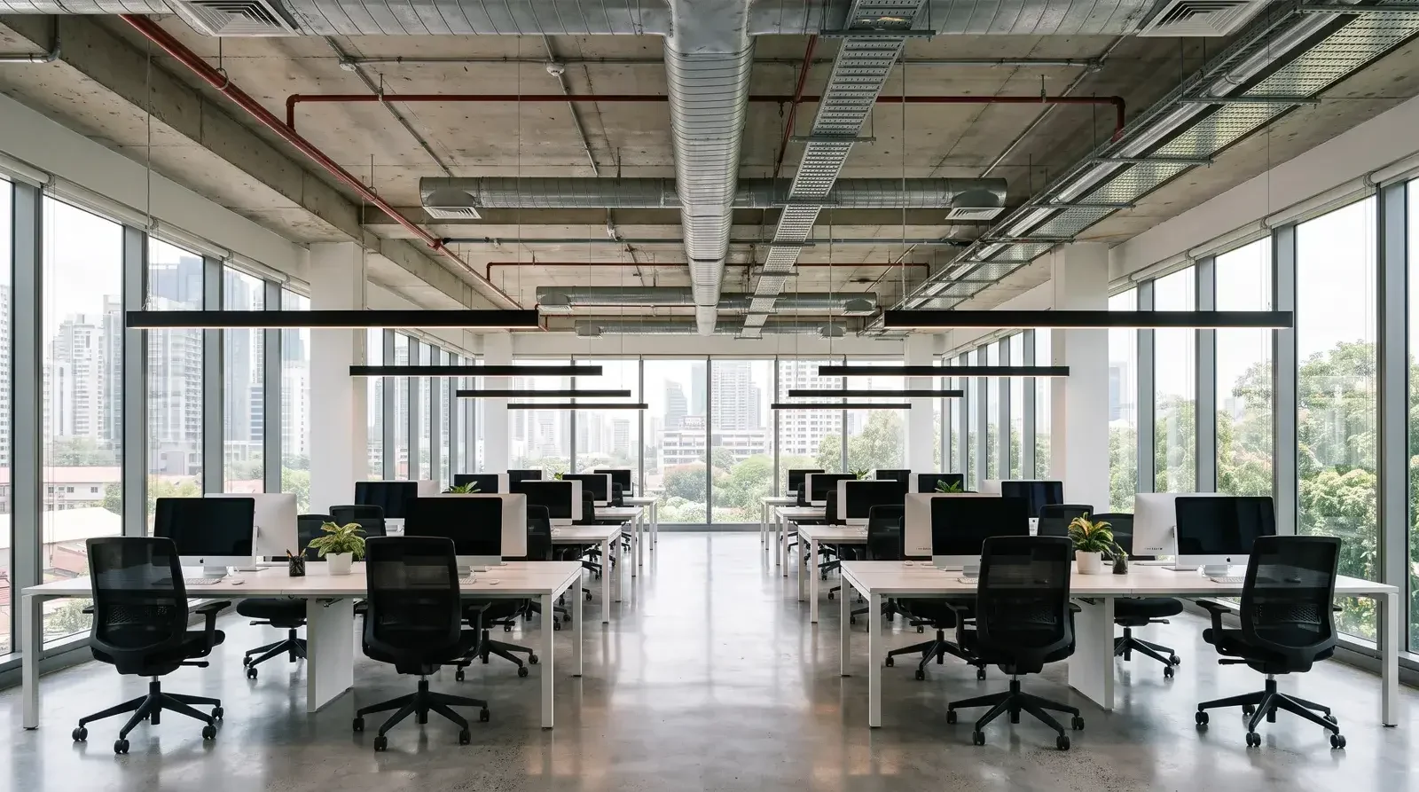 Rio suspended linear LED lighting in an open-plan office