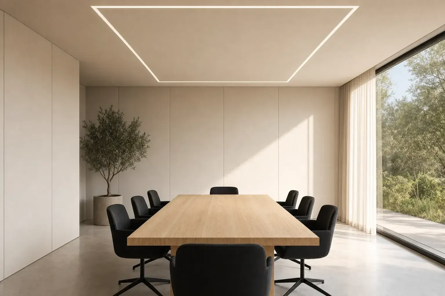 Rio recessed trimless linear LED lighting in a boardroom